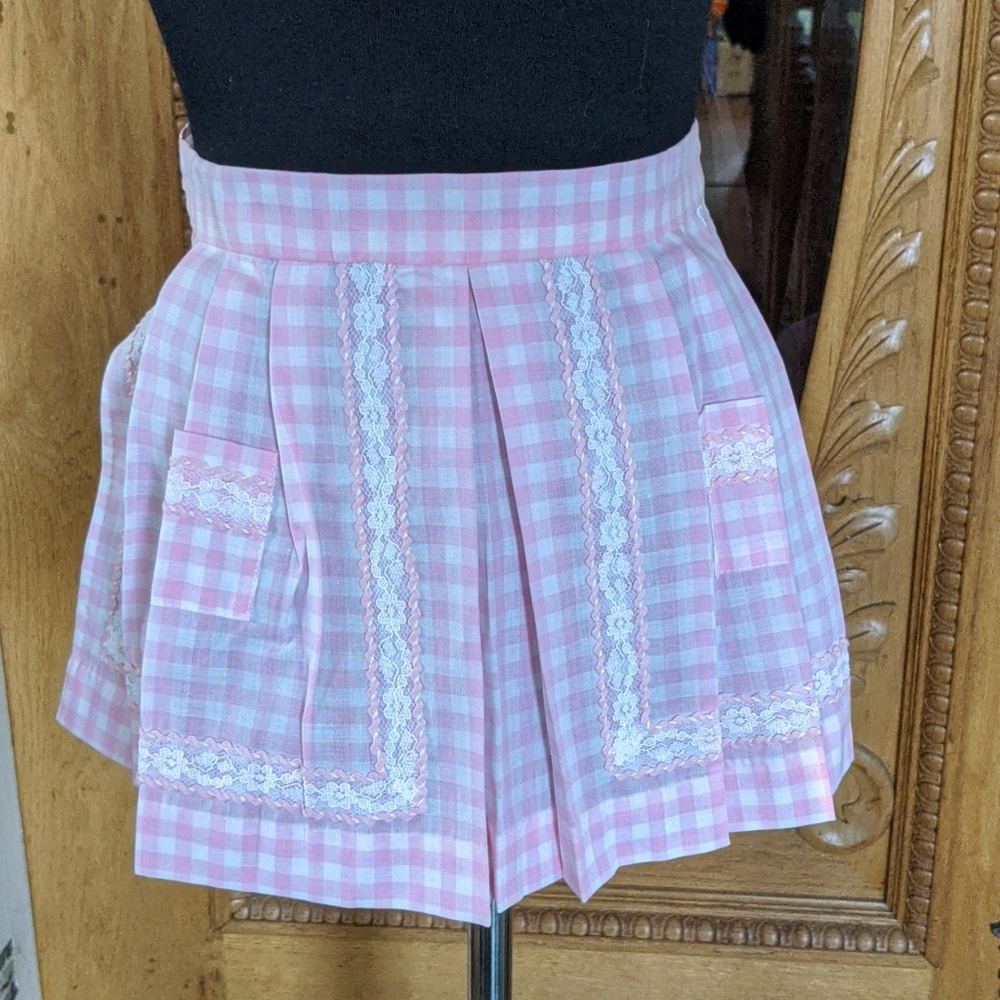 Vintage Child's Pink Gingham Half Apron